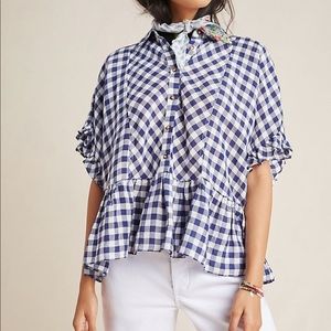 Anthropologie | Maeve flounce gingham top size xs